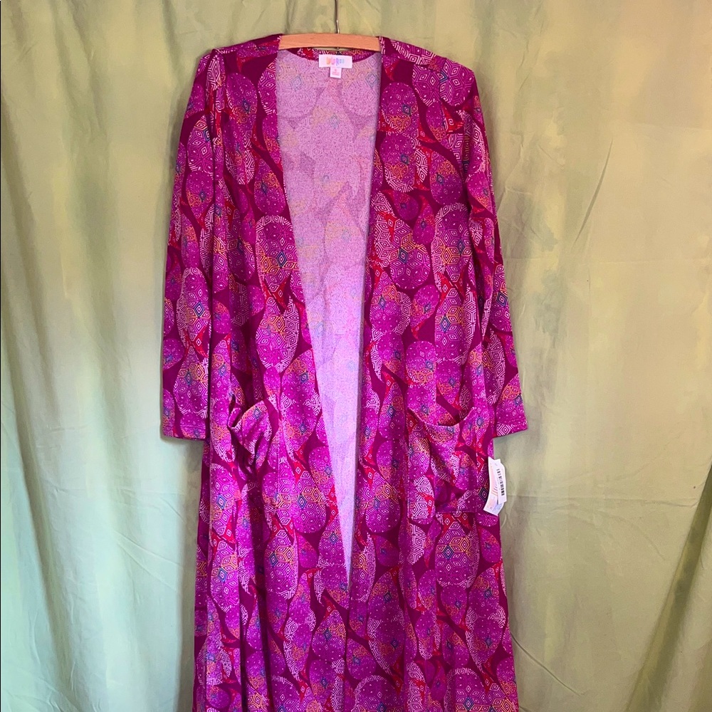 NWT LuluRoe Pink geometric Sarah Women's duster jacket - Picture 2 of 10